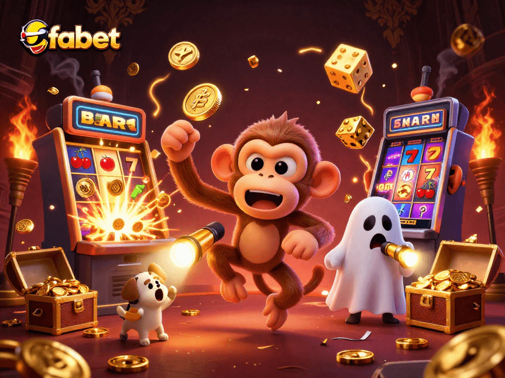 Experience the thrill at fabet with a playful ghostly scene full of casino excitement and fortune.