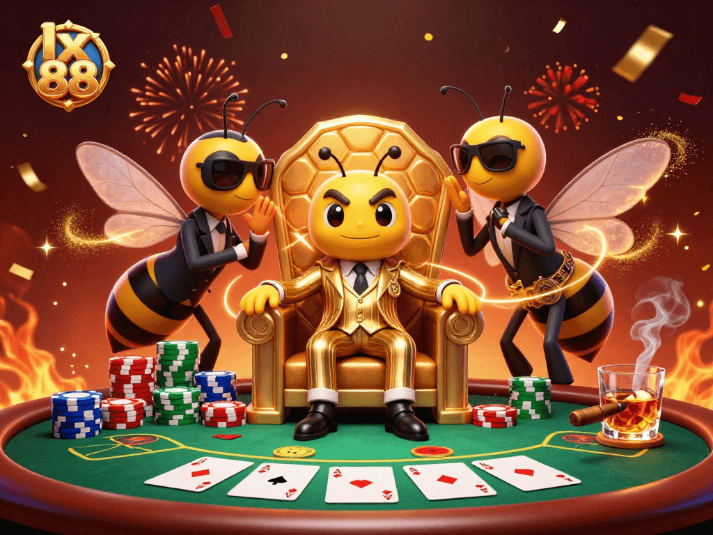 Engage in thrilling bets at lx 88 with a lively casino scene featuring a bumblebee mob boss.